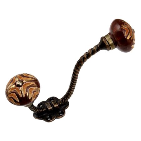 Cherry Wave Etched Ceramic Antique Rope Iron Hook